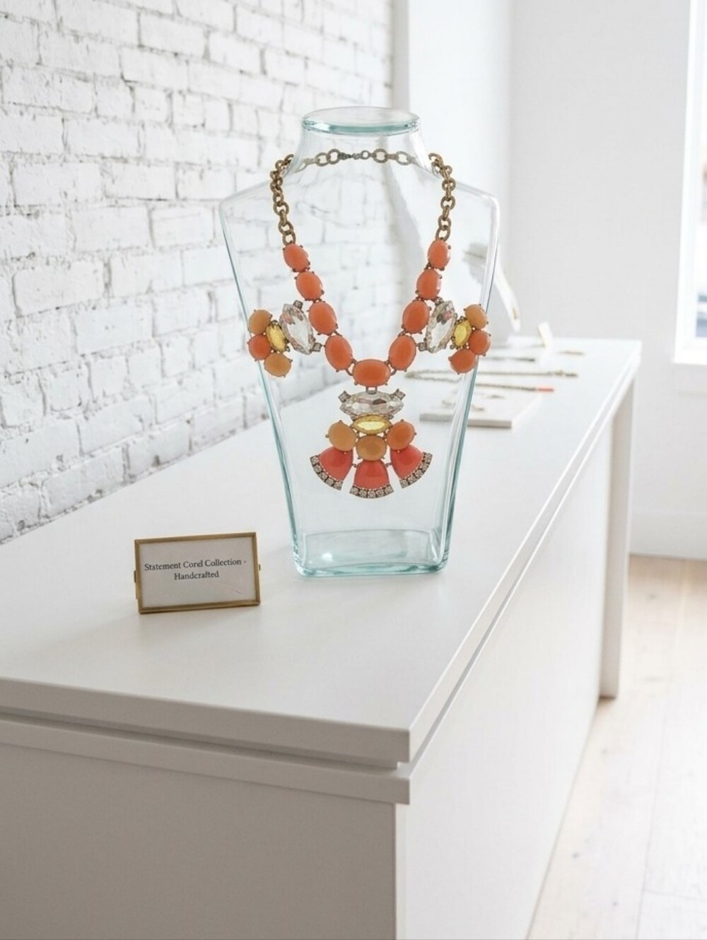 Coral & Gold Statement Bib Necklace